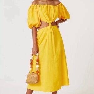FARM Rio Yellow Knot-Front Midi Dress